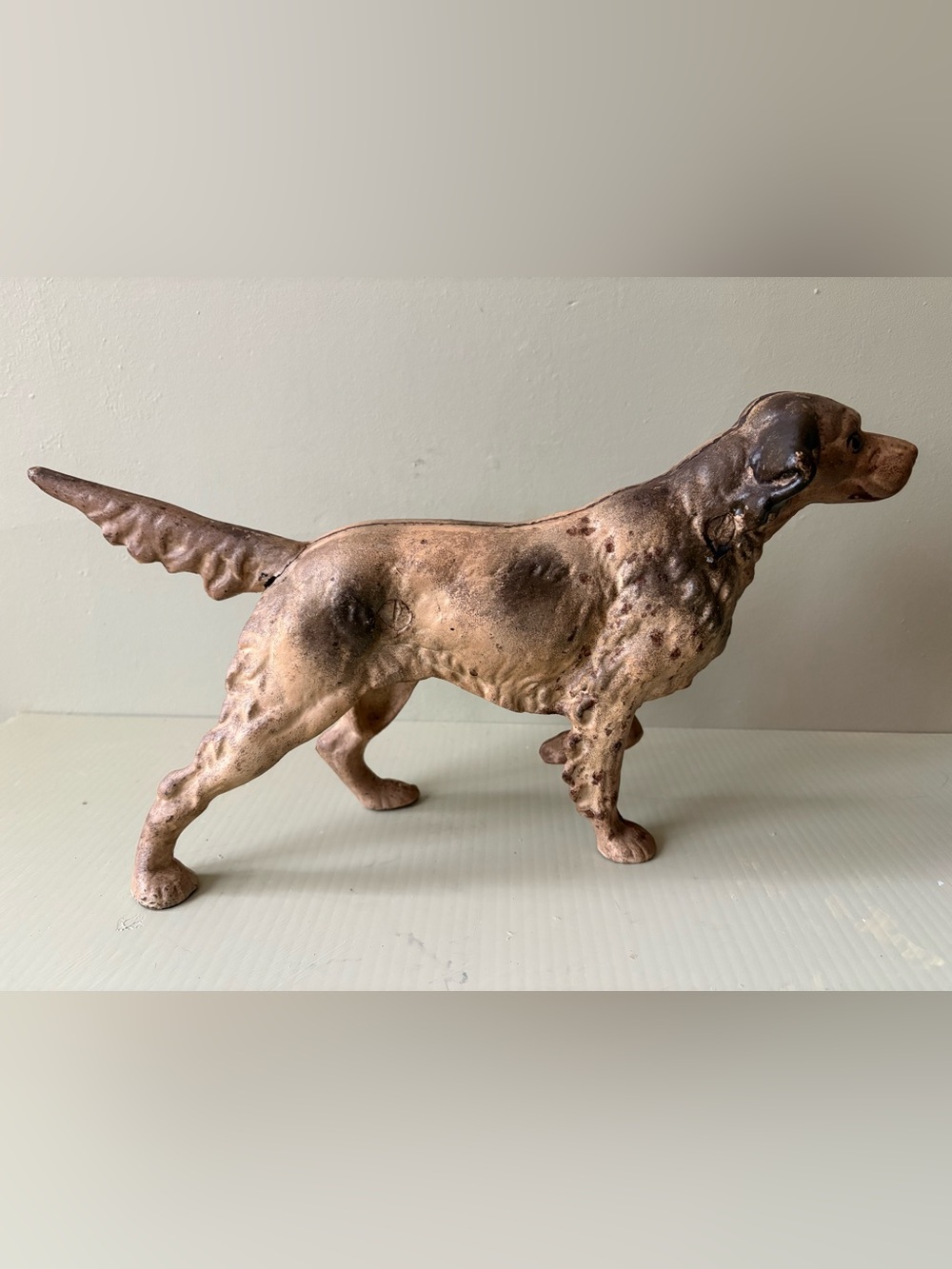 Antique cast iron door stop english setter pointer dog Brown Cream Hubley like